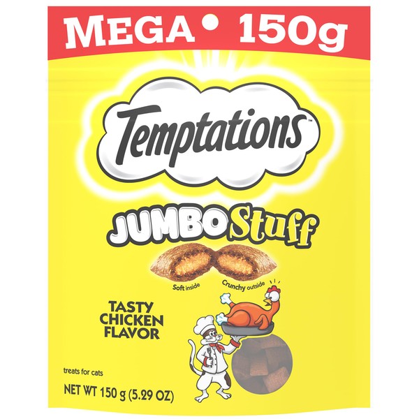 TEMPTATIONS Jumbo Stuff Crunchy and Soft Cat Treats Tasty Chicken Flavor, 5.3 oz (Pack of 10)