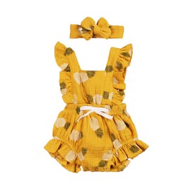 ClickMeForMoreProducts Newborn Baby Girl Ruffle Romper Bodysuit with Headband Summer Clothes