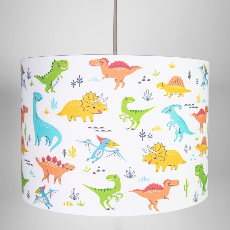 Modern and Colourful Dinosaurs Childrens Cotton Fabric Lamp or Pendant