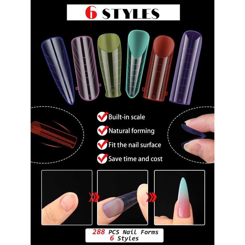 EBANKU 144PCS Poly Gel Nail Forms, Dual Forms for Polygel