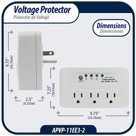 Appli Parts APVP-11EE3-2 120 V Voltage Surge Protector 50/60 Hz, 12 A, 140 joules for up to 3 Small Appliances