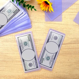 60PCS Bill Clear Holders Currency PVC Holder Transparent Bill Sleeves Currency Bill Display Holder for Regular Bills Protector Case Supplies, 6.8X 2.9 Inch