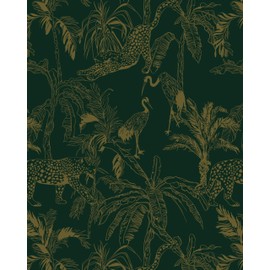 Fiula Green and Gold Wallpaper Peel and Stick wallpaper78.7 x17.3 Forest Wallpaper Contact Paper Tropical and Jungle Wallpaper for Bedroom Waterproof Removable Shelf Liner Decal Vinyl Roll