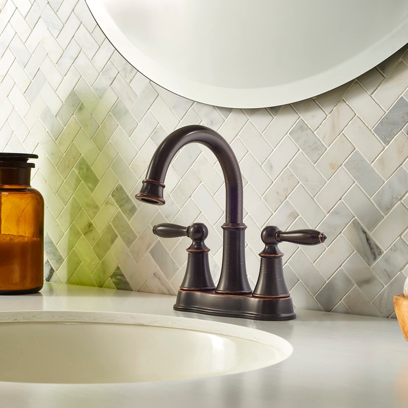 Pfister Courant Bathroom Sink Faucet, 4-Inch Centerset, 2-Handle, 3-Hole, Tuscan