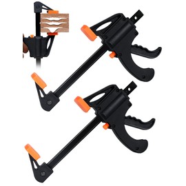 Clamps for Woodwork 6 Inch 2 Pack Clamps Quick Grip Ratchet Bar Clamp Spreader with Quick Release Clips, F Clamps Adjustable Woodworking Tools for Carpenters, DIY, Handmade Crafts
