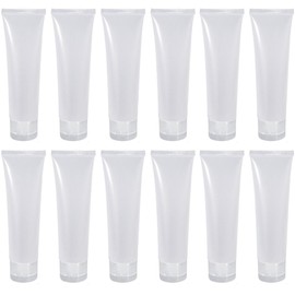 12PCS 100ml/3.4oz Empty Clear Plastic Squeeze Soft Tubes with Flip Cover Lotion Bottle Travel Sample Packing Cosmetic Makeup Container Storage Vials for Facial Cleanser Lotion Toiletries (Glossy)