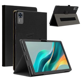 CONAPIKA Tablet Case for Doogee T36, Ultra Thin PU Leather Cover Folding Stand Protective Case Auto Sleep/Wake Magnetic Case Cover with Pen Holder and Wrist Strap for Doogee T36, Black