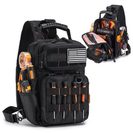 SUCIKORIO Tactical Electrician Tool Pouch Bag Small Compact & Portable HVAC Crossbody Sling Tool Bag Waterproof Technician Tools Pouches Organizer With Compartments, Shoulder Strap