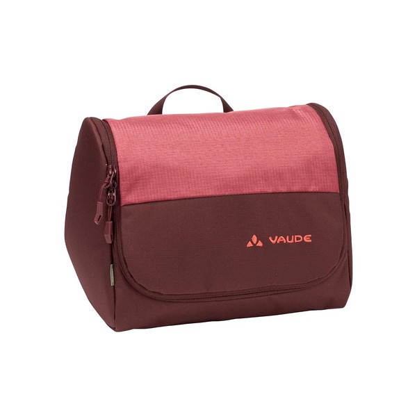 Vaude WegaWash Toiletry Bag in Red, Cosmetic Bag with Integrated Mirror, Toothbrush Holder and Hanging Hook, Padded Toiletry Bag with Sophisticated Interior Division