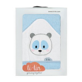 Ti TIN Baby Bathrobe with Hood, 100 x 100 cm, 100% Cotton (Terry Fabric), Soft and Absorbent Baby Towel, Hood with Panda Bear in Blue
