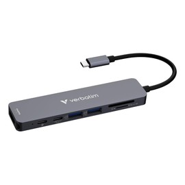 Verbatim USB-C Essentials Multiport Hub – 7 Ports: (2) USB-A 3.0/3.2 Gen 1, (2) USB-C 3.0/3.2 Gen 1, SD and Micro SD Card Slots with 4K HDMI and Up to 100W Power Delivery