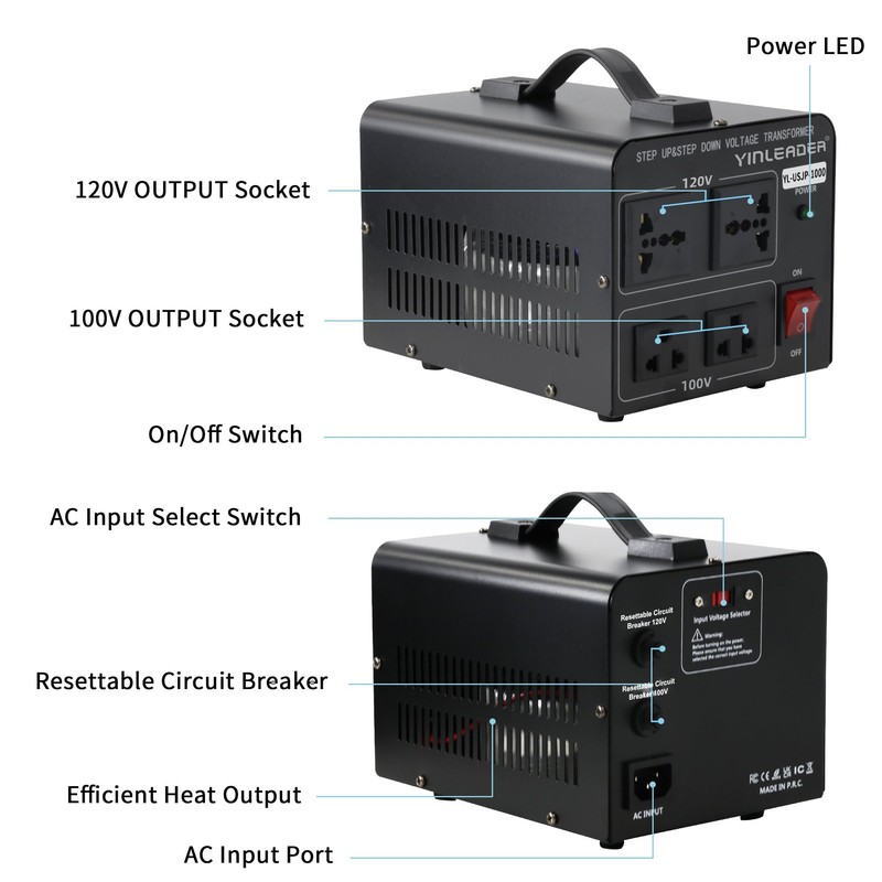 Yinleader 1000W US 120V to 100V JP Japan Voltage Converter