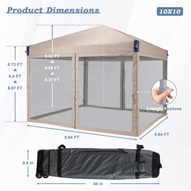 Aoodor 10x10 FT Pop-Up Canopy Tent with Roller Bag - Portable Instant Shade, Sturdy Iron Frame, Water-Resistant 210D Oxford Fabric, UV Protection, Easy Assembly for Camping and Outdoor Events