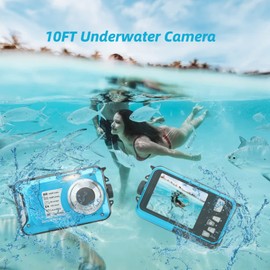 Waterproof Digital Camera 10FT Underwater Camera, 2.7in LCD 1080P 30MP Video Recorder Selfie 16X Digital Zoom Point and Shoot Camera for Boys Girls Teens Snorkeling Camping