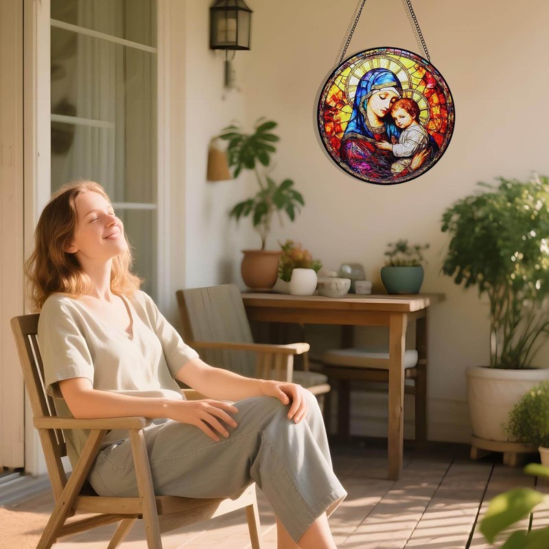 The Virgin Mary and Jesus Stained Glass suncatcher