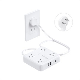 TROND 2 Prong Power Strip - 2 Prong to 3 Prong Outlet Adapter, Polarized Flat Plug, 4 AC & 4 USB, 5ft Extension Cord, Wall Mountable Surge Protector Outlet for Non-Ground Socket in Old House, White