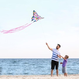 Simxkai 2 Pack Butterfly Kites for Kids & Adults, Easy to Fly for Beginners Pink&Purple
