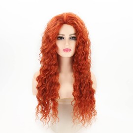 Fencca Wigs Auburn Long Curly Wig Synthetic Wigs for Women Dark Orange Free Part Full Curly Wig Long Wavy Hair Replacement Wig