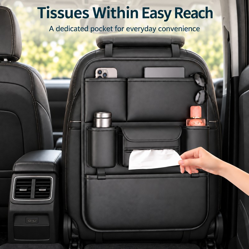 6-Pocket Car Seat Back Organizer for Vehicle Storage – Waterproof