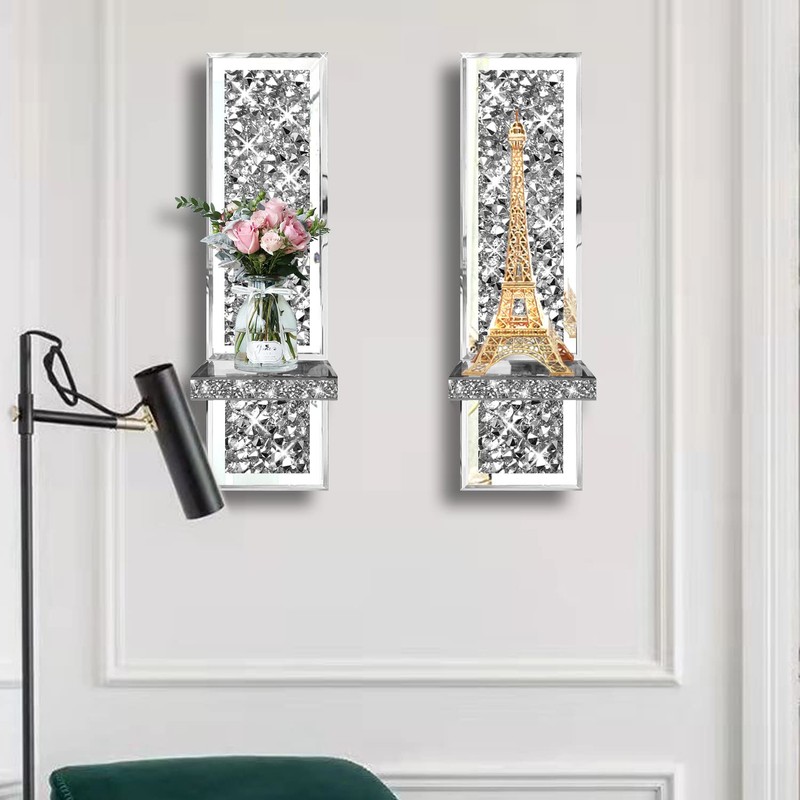 Set of 2 Crystal Crush Diamond Candle Sconces, Gorgeous Silver