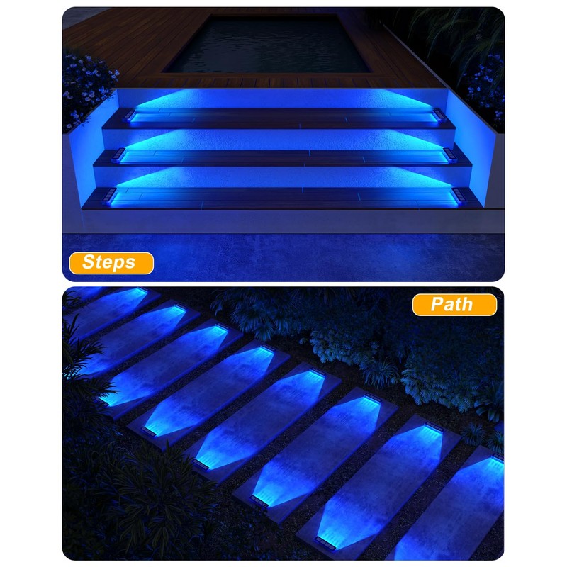 DetarZinLED Blue Solar Lights for Outside,8 Pack Solar Deck Lights