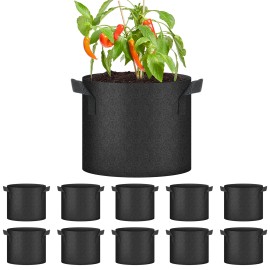 iPower 7 Gallon 10 Pack Grow Bags Planter Pots Thickened Nonwoven Fabric Black