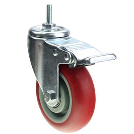 Heavy Duty Stem Caster Wheels Double Bearing PU Castors No Noise Swivel Casters M8-1.25x25mm 4 Packs with Dual Locking (4 Inch,With Brake)
