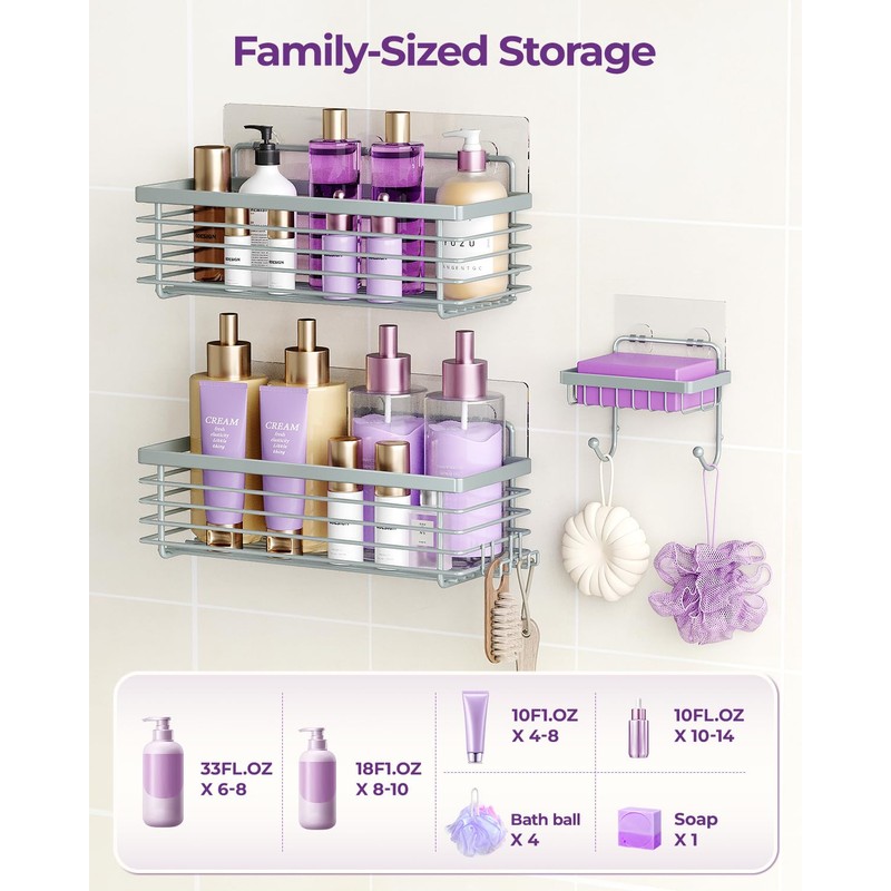 ODesign Shower Caddy 3 Pack SUS304 Stainless Steel-No Drilling-Shower Bathroom