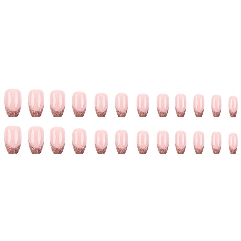 SINHOT Square Press on Nails Medium - Pink Bling Glitter