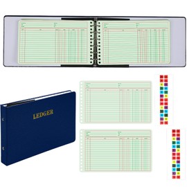 Skyygemm Ring Ledger Binder with 200 Pcs 5"x8.5" Ledger Sheets Small Index Tabs for Bookkeeping Accounting Business with Debit Credit Balance Columns(Blue Cover, Yellow Sheets)