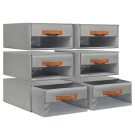 DIMJ Closet Organizers and Storage - Foldable Storage Bins with Drawers Pull-Out Stackable Storage Drawers with Clear Window,Fabric Clothes Organizers and Storage Drawers for Closet, 6-Pack, Grey
