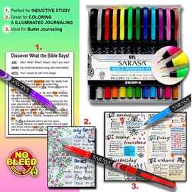 G.T. Luscombe Company, Inc. Zebra Sarasa Fineliner Bible Marking Kit | Archival Quality No Bleed Pigmented Ink | Multi-Color Needle Point Pens | Journaling, Coloring and Bible Study Pens (Set of 12)