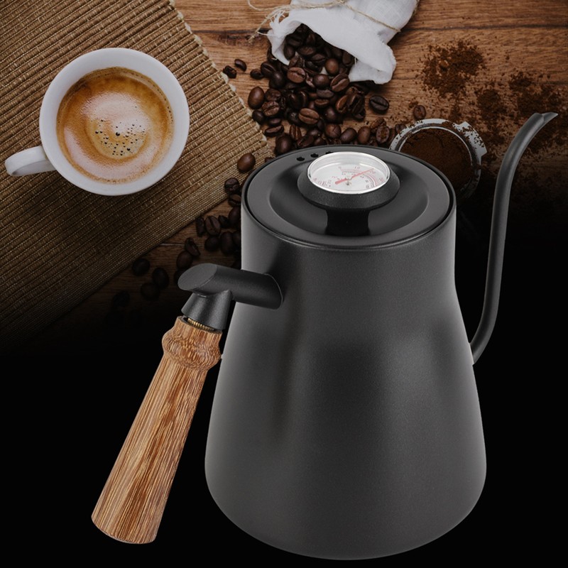 850ml Stainless Steel Drip Over Coffee Kettle Gooseneck with Wooden