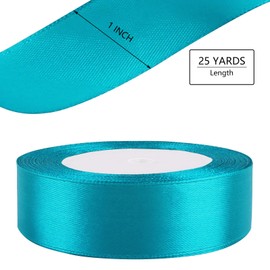 25 Yard Peacock Blue Satin Ribbon Roll, 1 Inch Fabric Ribbon for Craft Bows Rose Bouquet, Holiday Gift Wrapping, Party Decoration