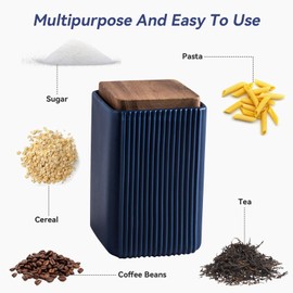 Jueison Ceramic Storage Jars Modern Elegant Highly Polished Airtight Storage Canisters with Lid Whiteware Food Stroage Jar for Kitchen Spice Tea Vanilla Sugar Coffee Beans (Blue-750ML)