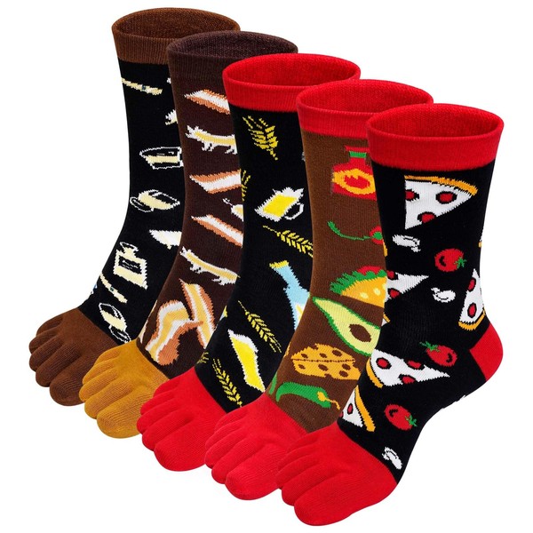 ZAKASA Men’s Toe Socks Cotton Five Finger Crew Socks Athletic