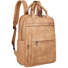 MASINTOR Leather Laptop Backpack for Women, Stylish Computer Backpack College Business Work Shoulder Bags Work and Travel Retro Camel