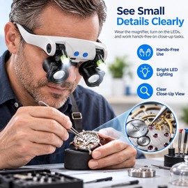 LED Magnifying Glasses for Detailed Work – Hands-Free Magnifier with 14 Interchangeable 3X–15X Lenses
