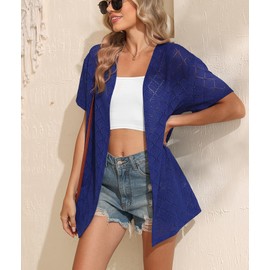 LILBETTER Womens Summer Cardigan Lightweight Short Sleeve Kimono Cardigans Beach Vacation Cover up(Royal Blue XX-Large)