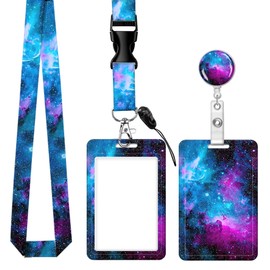 BLOCIT Badge Holder with Lanyard - Fashionable ID Card Holders with Retractable Lanyards - Soft Fiber Metal Clip Sturdy Buckle for Key Wallet - Work Nurse Teacher （Starry Sky）