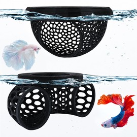 Floating Betta Fish Hideout Set, Tunnel Cave & Resting Hideaway Decor,Black