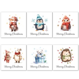 Papa Prints® Cute Animal Christmas Cards Multipack (145 x 150 mm) Xmas Cards Packs of 24 Watercolour Childrens Christmas Cards Pack with Envelopes for Kids
