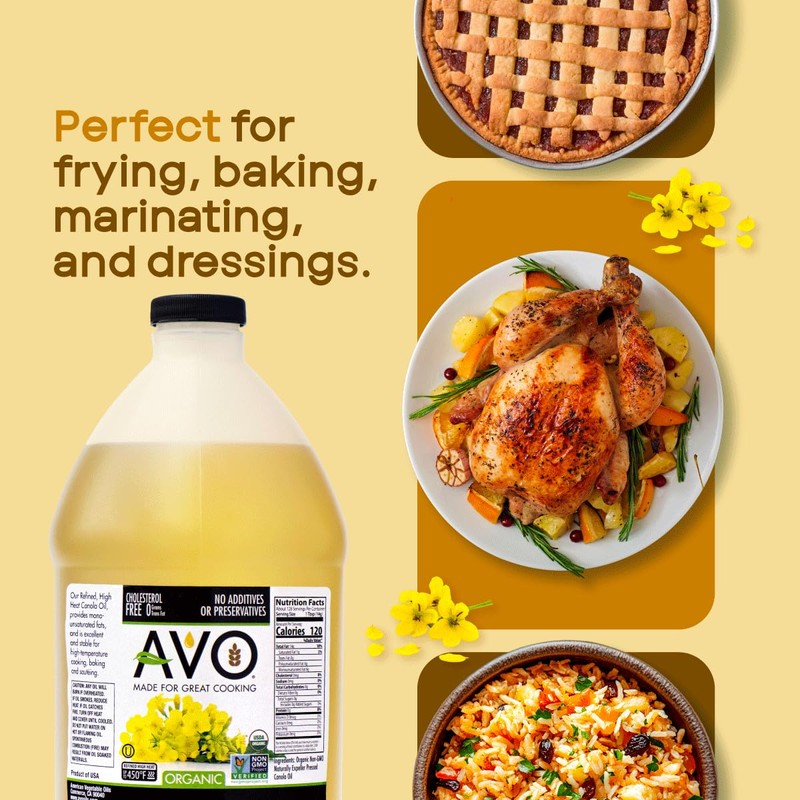 AVO ORGANIC CANOLA Oil Frying, Baking, Non-stick Sautéing, Salads, Vinaigrette,