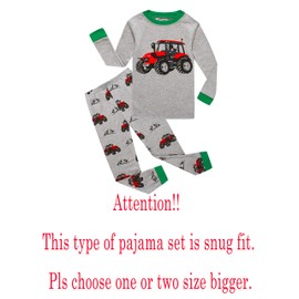 KikizYe Baby Boys Long Sleeve Tractor Pajamas Kids Cotton Grey Pjs Sets Toddler Size 6-12 Months