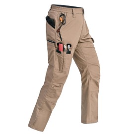 Rapoo Work Pants for Men Cargo Hiking Tactical Army Casual Pants for Men with Multi Pockets Water Resistant Mens Ripstop Construction Carpenter Pants Khaki 32Wx32L