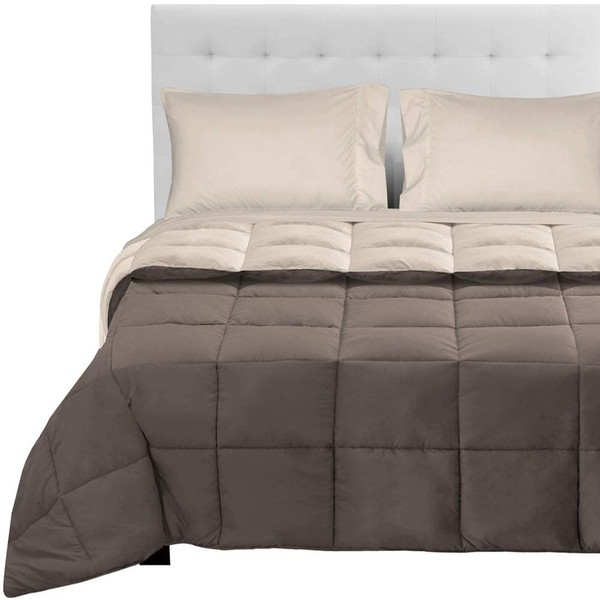 Bare Home Reversible Bedding Set 6 Piece Comforter & Sheet Set - Split King - Down Alternative - Ultra-Soft - Hypoallergenic - Breathable Bedding Set (Split King, Taupe/Sand, Sand)
