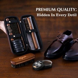 Evgoisle Leather shoe polish&shine kit, travel shoe care kit black&brown&neutral,shoe shine kit for men boots,horsehair shoe brush kit (OFF-White)