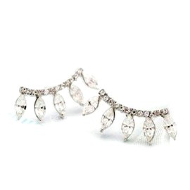 Crystal Curved Ear Crawlers Pierced Earring Set Silver Plated Climbers Vines Hooks Cuffs