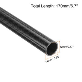 QUARKZMAN Pack of 2 Carbon Fibre Tubes, 12 x 14 x 170 mm, Glossy Surface Rod, 3K Roll-Wound, Pure Carbon Fibre Round Tube for RC Aircraft Multicopter