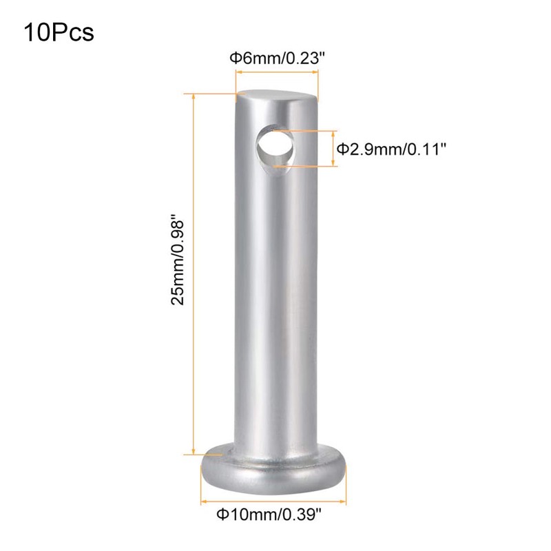 TA-VIGOR 10pcs 6 x 25mm Clevis Pins Single Hole, Zinc-Plated